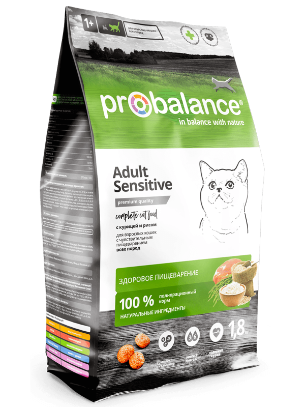 Корм ProBalance Sensitive для кошек с Чувствительным пищеварением Курица с рисом
