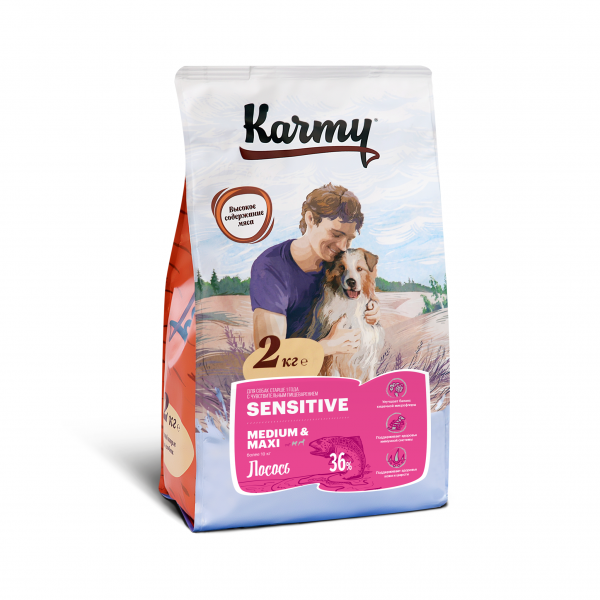 Корм Karmy Sensitiv Medium&Maxi для собак средних и крупных пород с чувствительным пищеварением Лосось