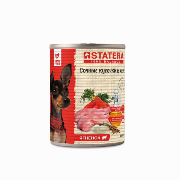 Консервы STATERA для собак сочные кусочки в желе с ягненком