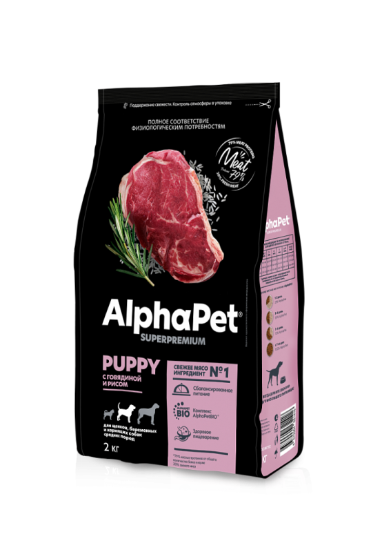 AlphaPet Сухой корм для щенков средних пород с говядиной и рисом