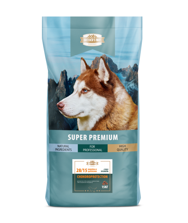Корм Breeder's way Super Premium Chondroprotection для собак средних и крупных пород Индейка и цыплёнок