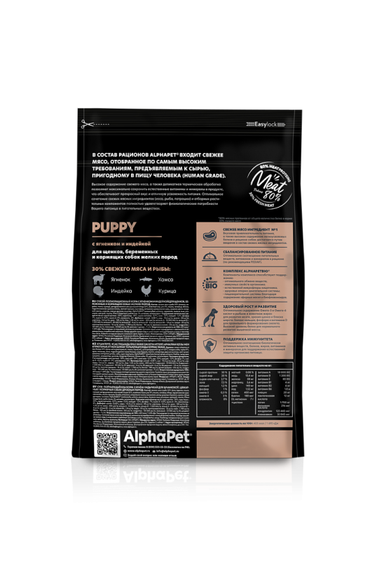 AlphaPet Сухой корм для щенков мелких пород с ягненком и индейкой