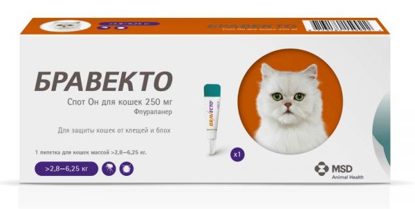 Бравекто Спот Он 250 мг для кошек средних пород