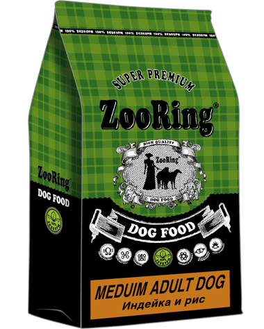 Корм ZooRing для взрослых собак средних пород Medium Adult Dog Индейка и рис