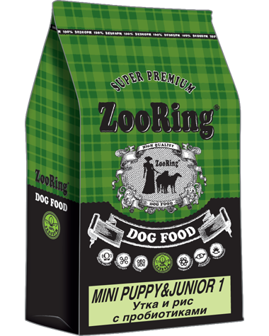 Корм ZooRing Mini Puppy Junior-1 Утка и рис c пробиотиками