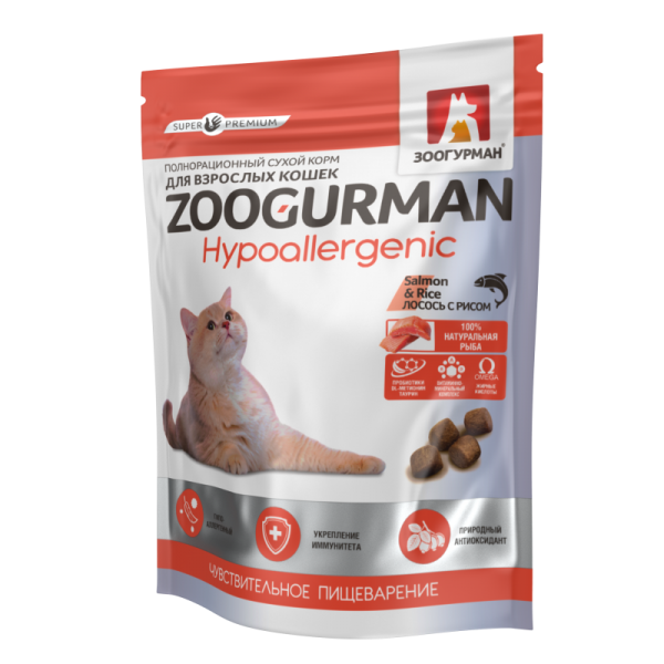 Сухой корм для кошек Zoogurman Hypoallergenic  Лосось с рисом