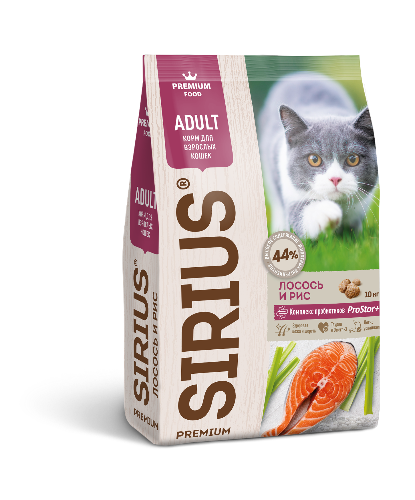 Корм SIRIUS для взрослых кошек Лосось и рис