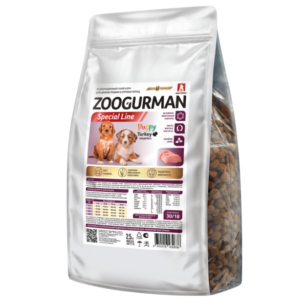 Сухой корм Zoogurman Puppy Special line для щенков средних и крупных пород Индейка