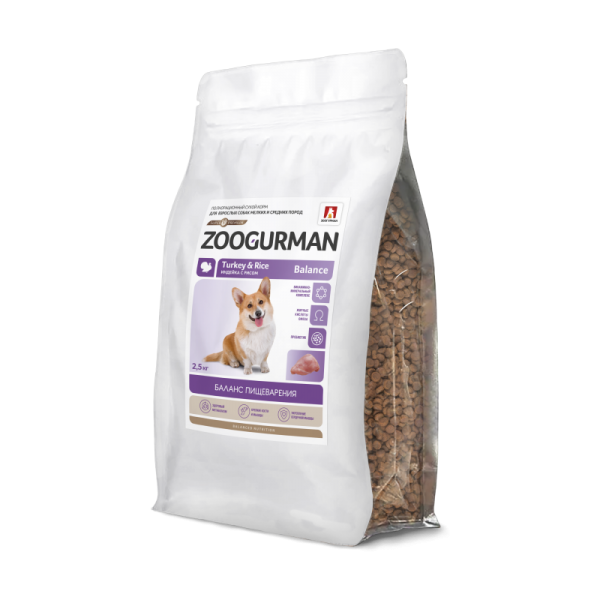 Сухой корм Zoogurman  Balance для собак мелких и средних  пород Индейка с рисом