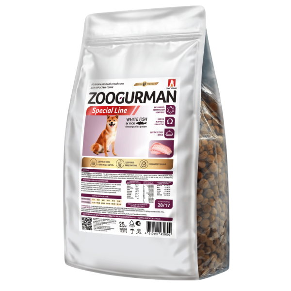 Сухой корм Zoogurman Special line для взрослых собак Белая рыба с рисом