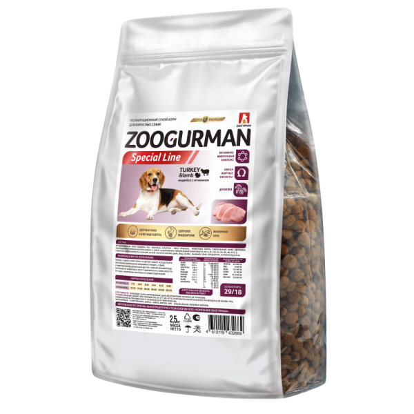 Сухой корм Zoogurman Special line для взрослых собак Индейка с ягнёнком
